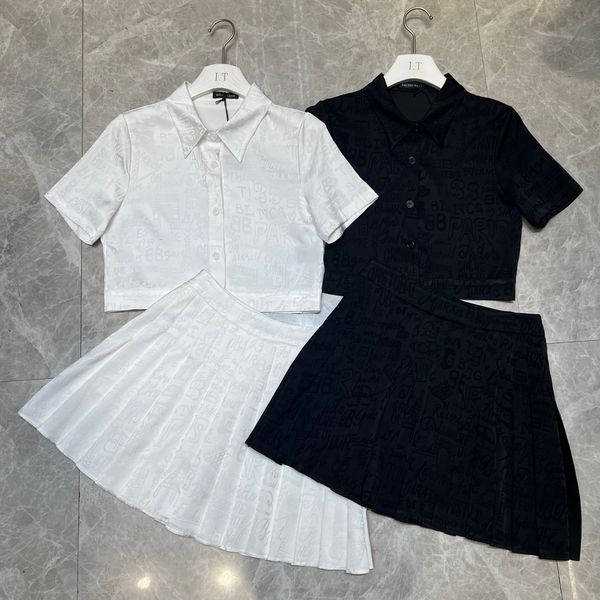 

women's two-piece dress designer short sleeve skirt 2023ss summer new wrinkled lettering printed high-end fabric scrubs for women unifo, White