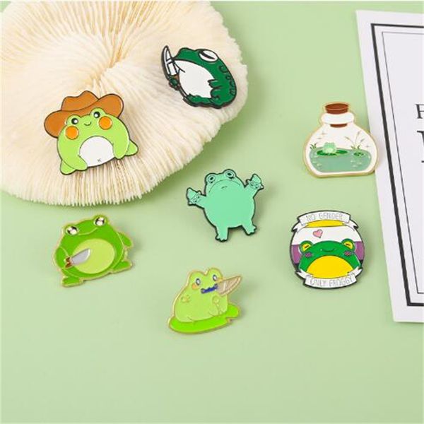 

fun little frog metal enamel brooch cartoon cute cowboy love frog small animal badge lapel pin jewelry accessories ae723, Gray