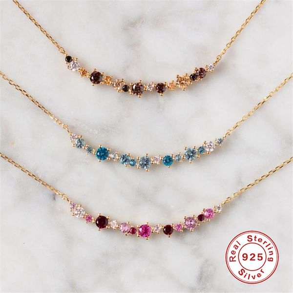 

pendant necklaces boako plata de ley 925 necklace for women jewelry on the neck chain 12 colors stones choker clavicle mujer collares bijoux, Silver