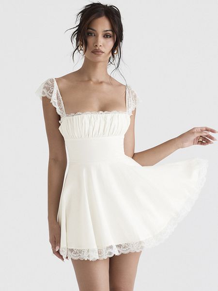 

party dresses mozision elegant white lace strap mini dress for women fashion sleeveless backless loose short vestido clubwear 230428, White;black