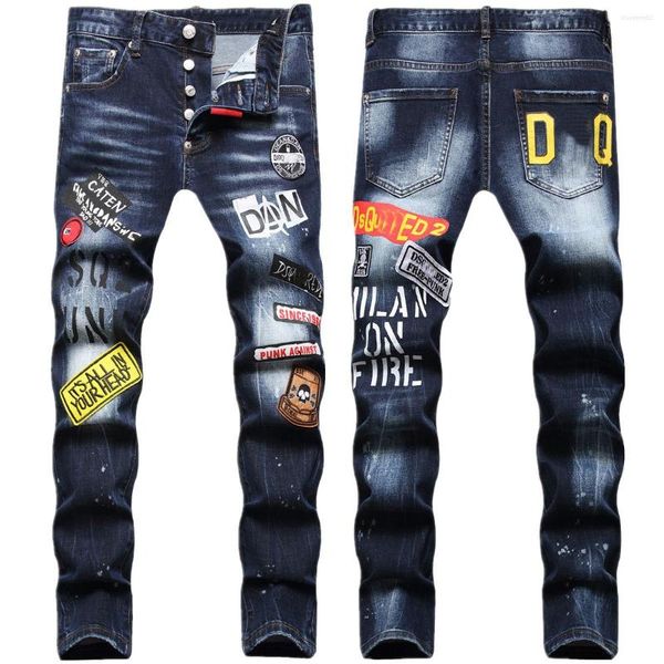 

men's jeans mens fashion street hip-hop 2023 male punk style denim pants men stretchy slim fit ripped oversize, Blue