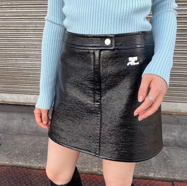 

designer skirt high waist pu leather courreges skirts black a-line empireel52705