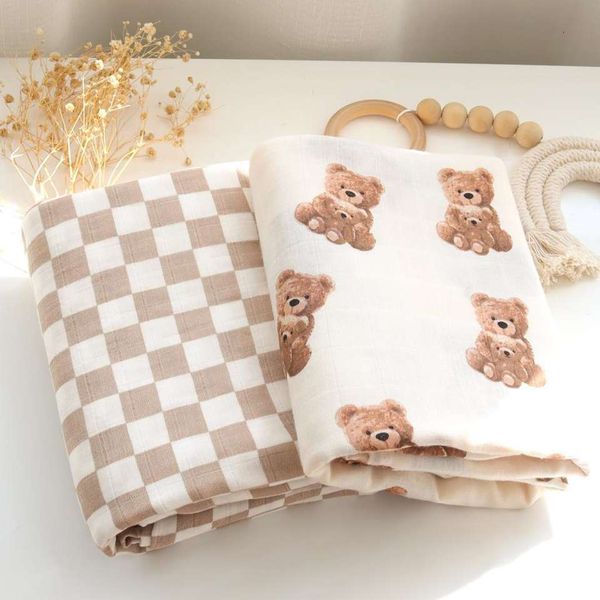 

blankets swaddling teddy bear muslin swaddle baby super soft 70% bamboo 30% organic cotton 2 layers infant wrap 230426