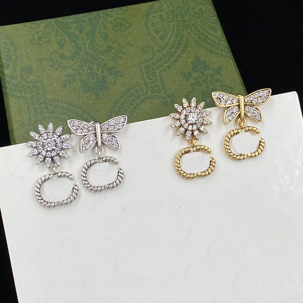 

letter diamond earrings designer charm earrings for woman brass fashion jewelry supply, Golden
