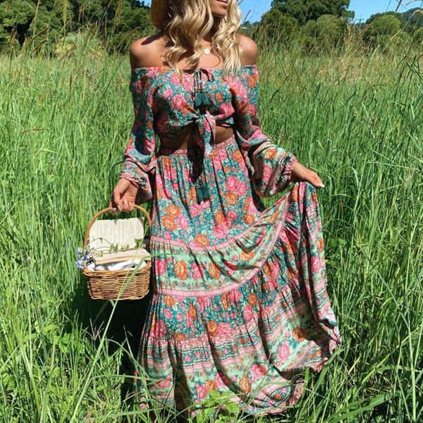 

capris jastie hipple summer women skirts bohemian floral print elastic waist ruffle skirt vintage casual female vacation robe 2022, Black;white