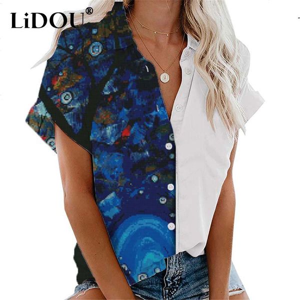 

shirts personality street fashion tie dye print short sleeve summer shirt women oversize casual fashion hipster harajuku cardigan, White