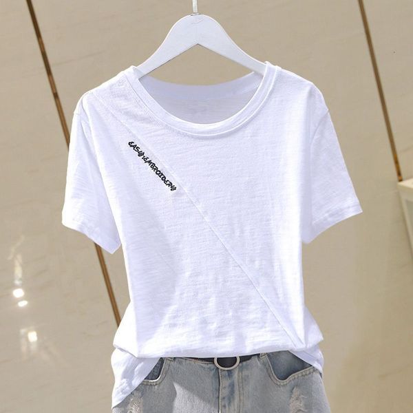 

women's t-shirt slub cotton t-shirt women fashion simple comfortable t shirt summer trend thin short sleeve korean style tshirt y2k cl, White