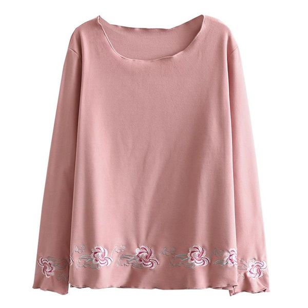 

t-shirt woman autumn tshirt ladies solid female long sleeve tshirt loose embroidered plus size clothing j3 0123, Black