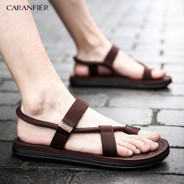 

sandals caranfier summer beach shoes men casual sandals gladiator roman sandalias male shoes slip-on flat flip flops 230427, Black