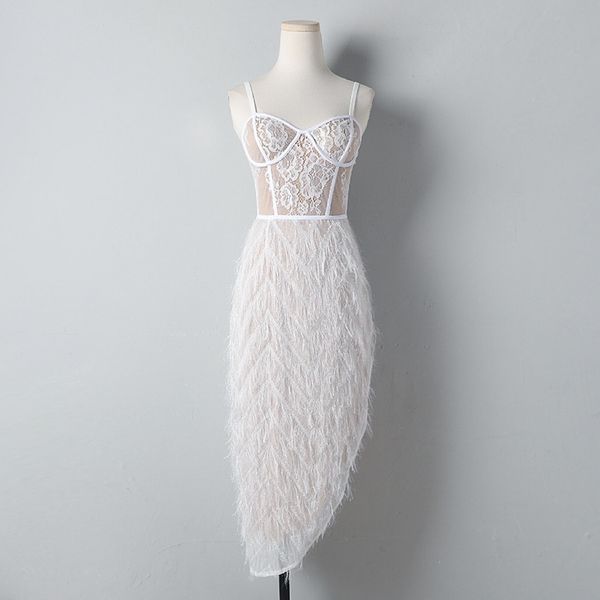

white cocktail dress feather summer women's dress backless a line spaghetti strap irregular knee length evening gowns, Black