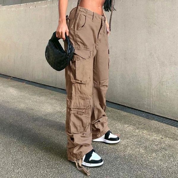 

jeans 90s american street high waist bandage pocket jeans women y2k 2022 hip hop casual loose ribbon straight cargo pants women, Blue