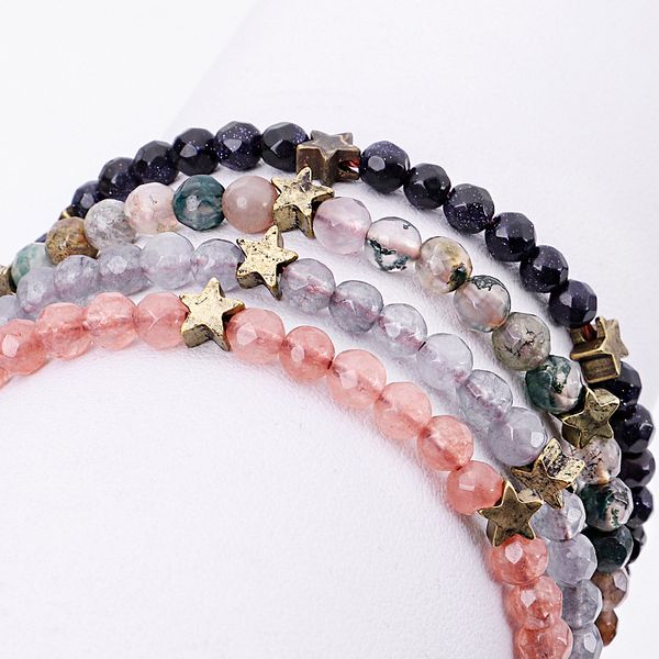 

colorful natural faceted agate beads strands bracelet 4mm stone man woman jewelry for wholesale, Black