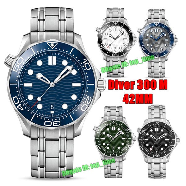 

watches diver 300 m 42mm automatic mens watch white / black/ blue / green /gray dial stainless steel bracelet gents wristwatches, Slivery;brown