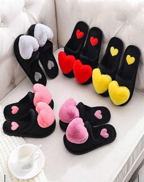 

women warm slippers ladies cotton fashion winter flat shoes female indoor comfort cute love heart plush non slip woman slipper p082772373, Black