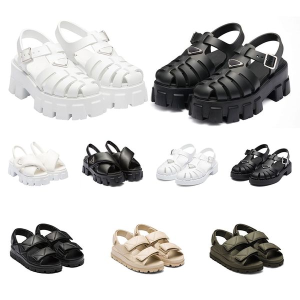 

women foam rubber sandals prad monolith platform sandal soft lining leather concave convex sole triangle yellow womens vintage outdoor beach, Black