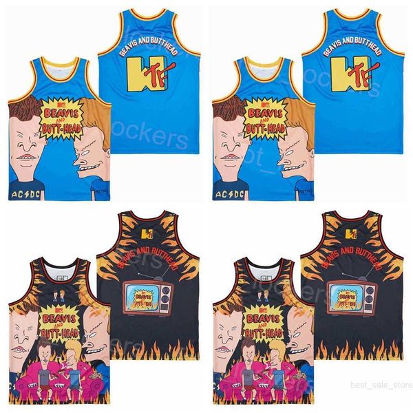

tv movie beavis and butt head jerseys film basketball do america the house down 1996 retro blank college sport breathable stitched pullover, Black
