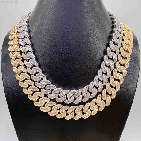 

925 sterling silver hip hop baguette moissanite heavy chain miami cuban link mens bracelet 10k 18mm cuban link chain
