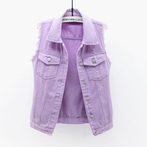 

vests 2022 new fashion purple short denim vest women's autumn casual single breasted jeans waistcoat plus size slim sleeveless jackets, Black;white