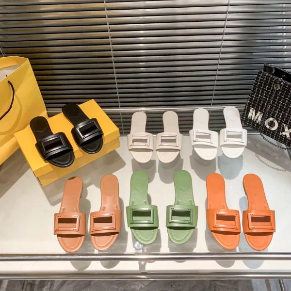 

luxury slides designer slippers women banded flats sandals leather buckles summer beach sandals new fashion slide outdoor slipper, Black