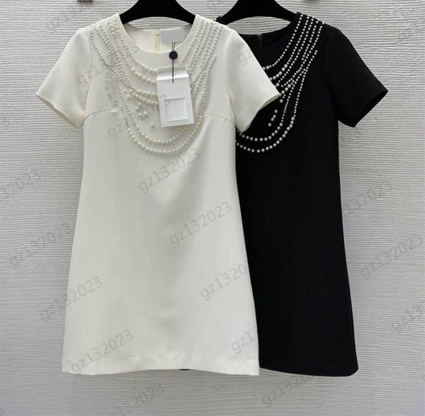 

womens dresses front pearl chain trim classic crew neck design short sleeves dress back zipper open corset waist solid color slimming maxisk, Black;gray