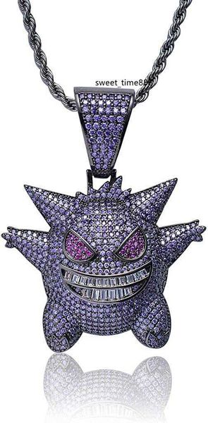 

sping jewelry gengar purple cubic zirconia hip hop pendant necklace for fans classic collection, Silver