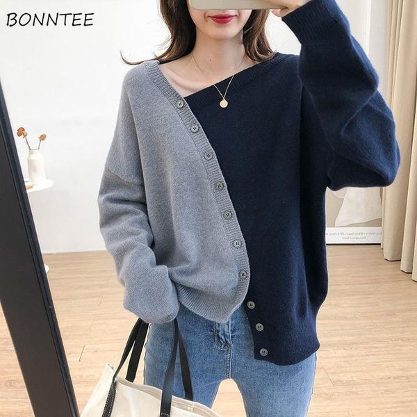 

sweaters cardigan women spring korean style loose laziness preppy sweater irregular panelled temperament long sleeve casual stylish cozy, White;black