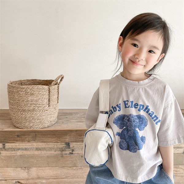 

t-shirts deer jonmi summer baby kids cartoon printed t-shirts korean style linen cotton children casual loose 230427, Blue