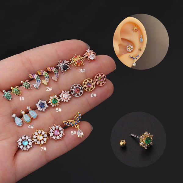 

korean style colored cz zircon fine earring studs stainless steel screw back anty allergy twist ball ear bone nail trendy ear nail pierced e, Silver