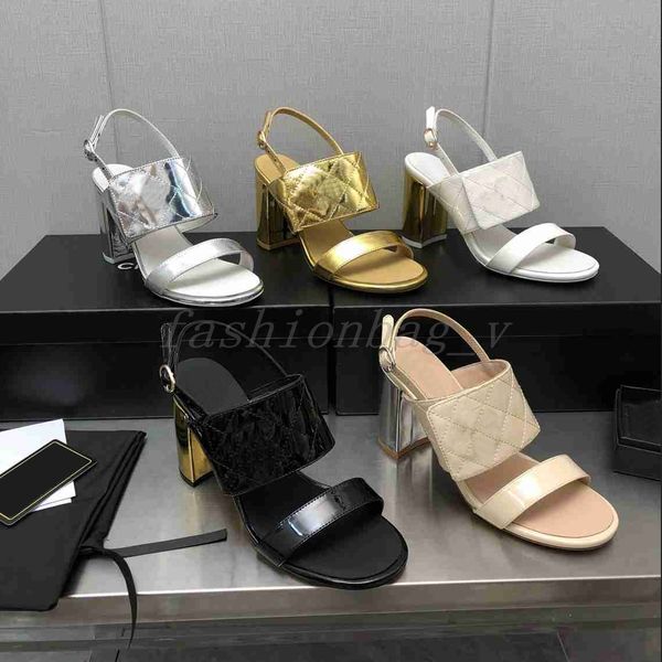 

designer sandals women high heels fashion car stitching metal buckle decorative shoes open toe sandal summer new style, Black