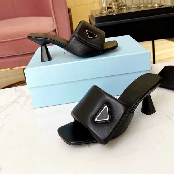 

comfortable slippers women high heels designer sandals wine cup heel open toe square toe beach shoe triangle button decorative fashion facto, Black