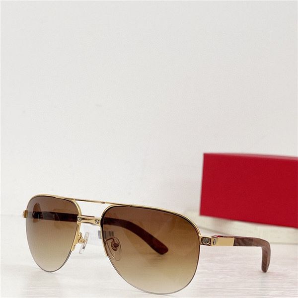 

new fashion design pilot sunglasses 8200859 metal half frame wooden temples simple and versatile style outdoor uv400 protection eyewear, White;black