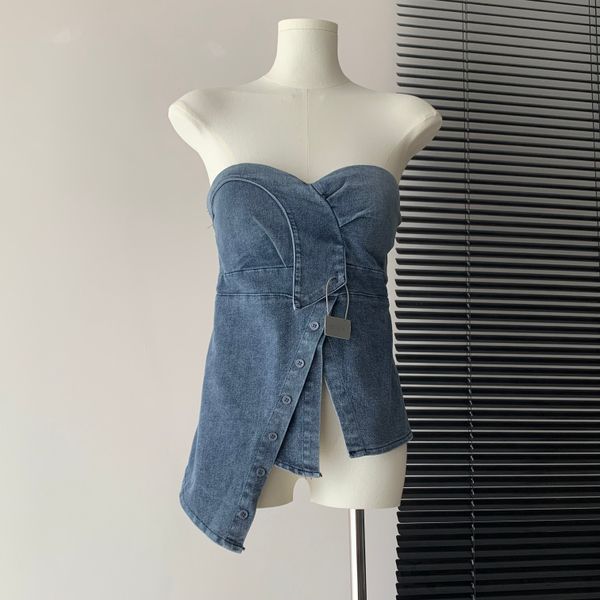 

spicy girl retro denim strap tank women's summer 2023 new irregular slim fit, White