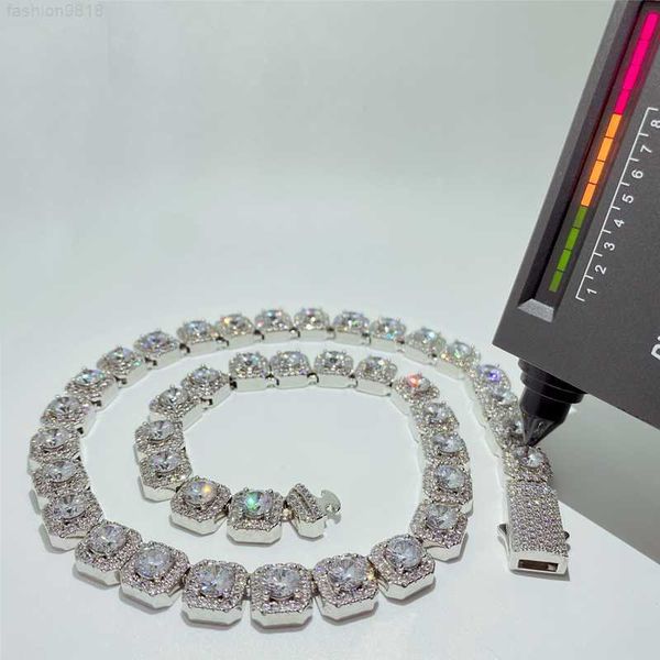 

pass diamond tester 10mm rock candy tennis chain vvs d moissanite tennis chain gra certificate necklace iced out bracelet, Silver