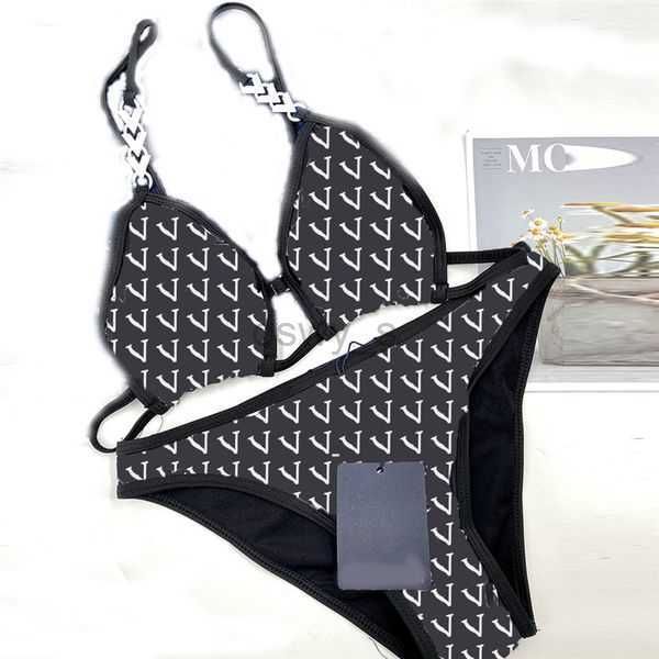 

swimwear luxury women's split swimsuit designer letter chain beachwears women bikini ladies summer solid color swimwears for gift holid, White;black
