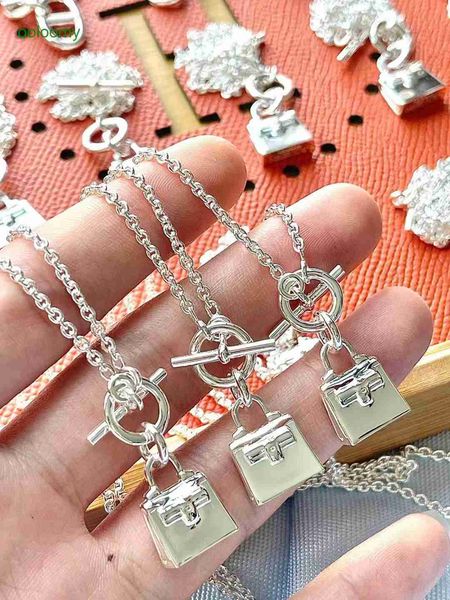 

hemres designer necklace letter bag women's necklace s925 full diamond sterling silver rose gold handheld small light luxury batch, Black