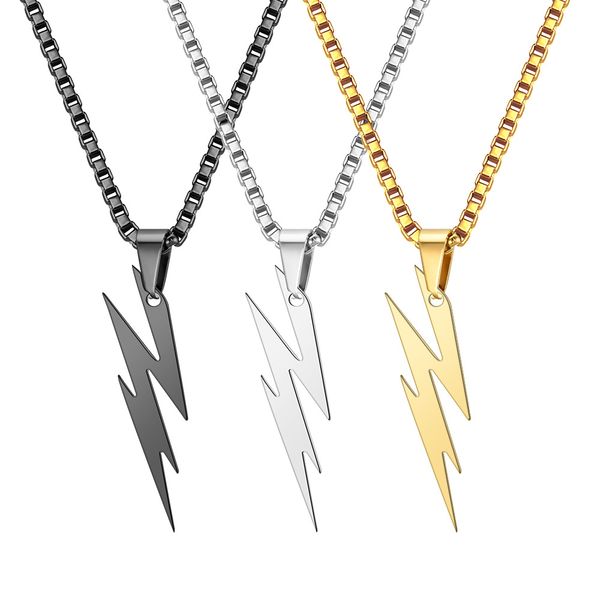 

elegant tatinum steel lightning symbol pendent necklace for men hip hop necklaces no fade color brithday party jewelry gift wholesale, Silver