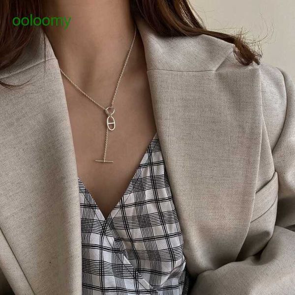 

hemres designer necklace sterling silver s925 pig nose necklace women's ot buckle style luxury versatile accessories pendant fashion hi, Black