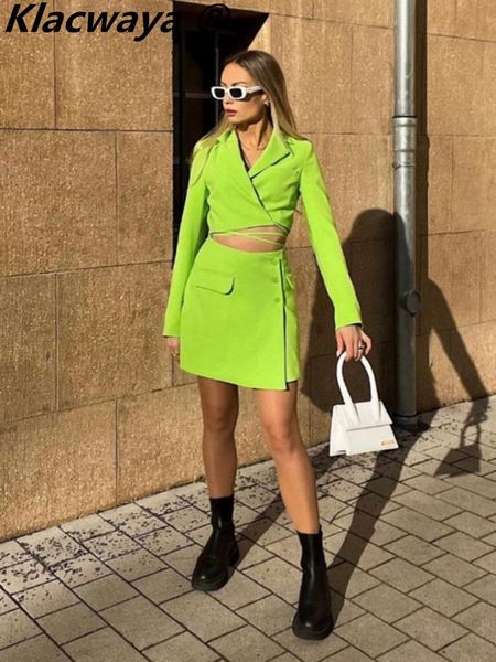 

pants klacwaya women suits with skirt 2 piece set women spring 2022 office lady cropped blazer high waist mini skirts female suit, White
