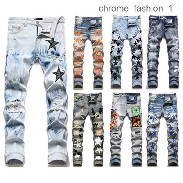 

letter 2023 patchwork skinny jeans s varsity star men embroidery european ripped jean trend hombre brand motorcycle pant si9d, Blue