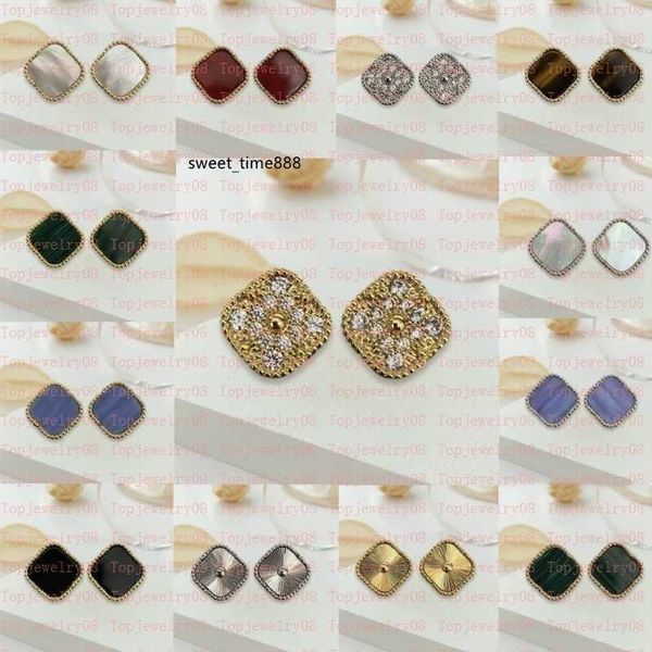 

designers vintage 4/four leaf clover charm stud earrings back mother-of-pearl silver fashion 18k gold plated agate for women girls valentine, Golden;silver