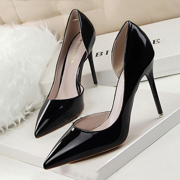 

dress shoes bigtree shoes patent leather heels fashion woman pumps stiletto women shoes party shoes women high heels 12 colour 230426, Black