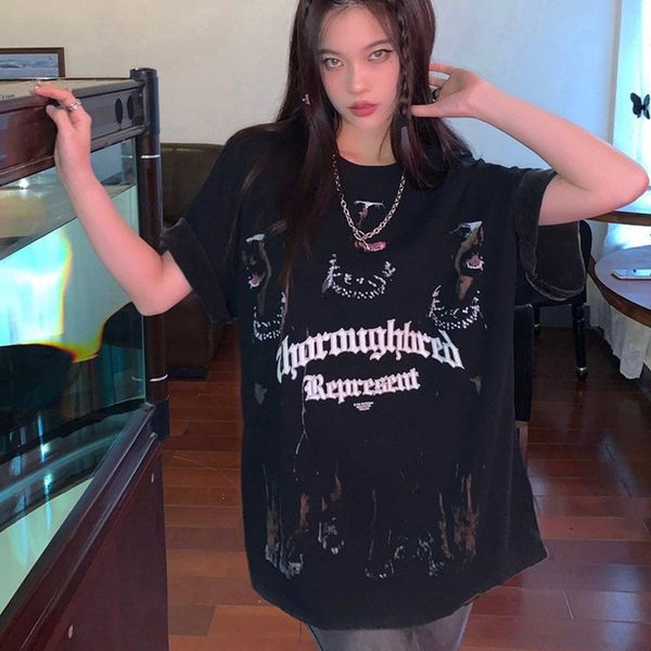 

t-shirt dog head short sleeve retro 90s aesthetic casual loose women's tshirt harajuku oneck cotton oversized hip hop summer tees, White