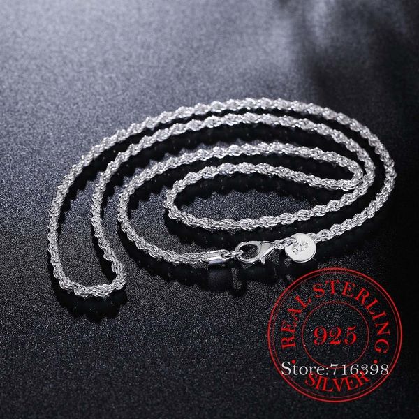

strands strings real 100% 925 sterling silver mens fine jewelry 3mm twisted rope chain necklace size 1630inch charm necklace colar 230426, Black