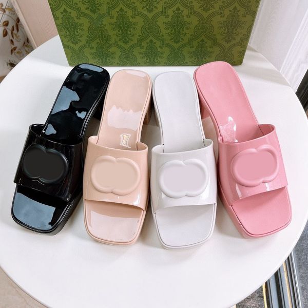

wholesale brand woman slipper designer lady sandals summer jelly slide high heel slippers luxury casual shoes womens leather alphabet beach, Black