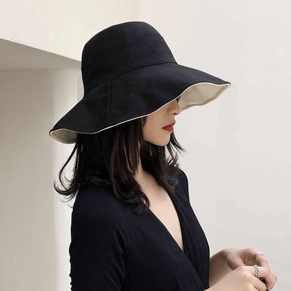 

wide brim hats double-sided bucket hat female korean version tide all-match japanese sunshade sunscreen summer sun cap aa230426, Blue;gray