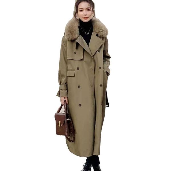 

leather autumn long women's trench coat women windbreaker fashion belted khaki outerwear overcoat female tooling cotton clothing, Black