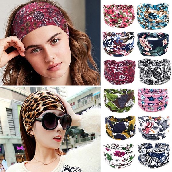 

headbands ikat kepala elastis katun lebar bohemian turban penutup bandana perban aksesori rambut 230427, Silver