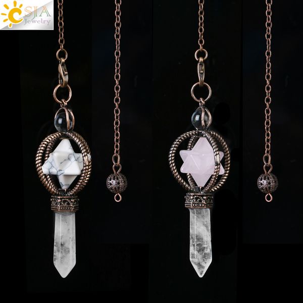 

pendant necklaces csja esotericism crystal pendulums for dowsing divination pendulum merkaba natural stone pendant clear quartz red bronze g, Silver