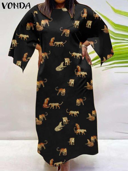 

dress vonda vintage bohemian tiger printed long dress 2022 women casual vintage maxi vestidos baggy 3/4 sleeve holiday party sundress, White