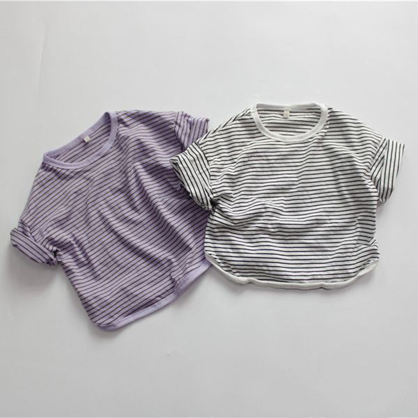 

t-shirts summer kids striped t-shirts korean style children loose short sleeve casual tees 230427, Blue